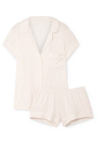 Shop Eberjey Sleepy Striped Stretch-modal Jersey Pajama Set In Ivory