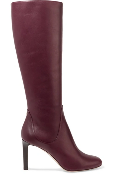 Shop Jimmy Choo Tempe 85 Leather Knee Boots In Burgundy