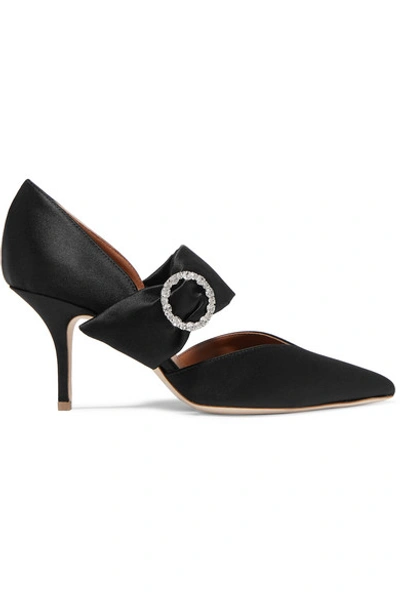 Shop Malone Souliers Matie 70 Crystal-embellished Satin Pumps In Black