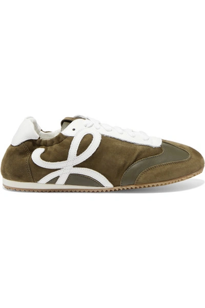 Shop Loewe Suede And Leather Sneakers In Army Green