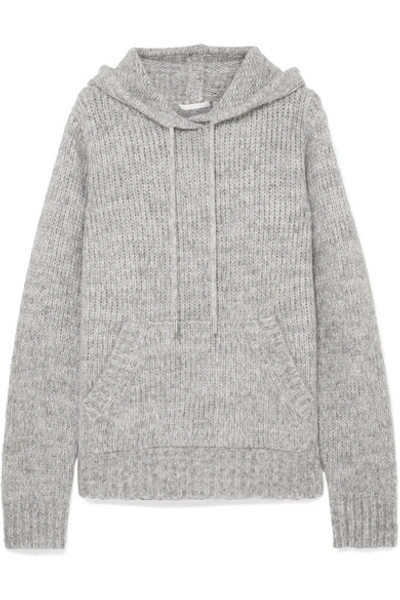 Shop Helmut Lang Ghost Mélange Knitted Hoodie In Gray