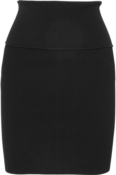 Shop Helmut Lang Ribbed-knit Mini Skirt In Black