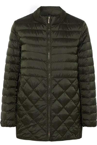 Shop Max Mara The Cube Hooded Belted Quilted Shell Down Coat In Gray Green
