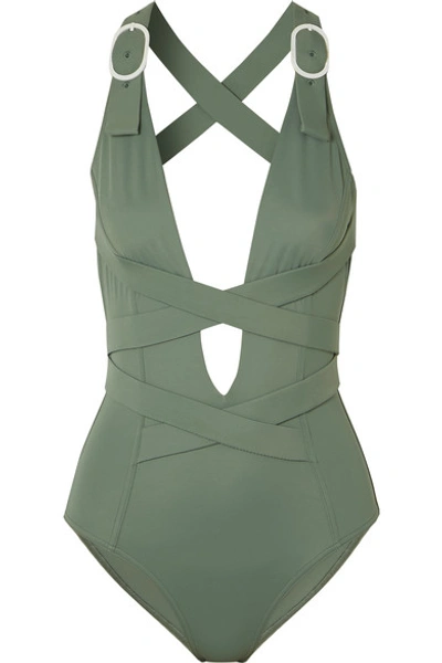 Shop Medina Seaquest Buckled Swimsuit In Army Green