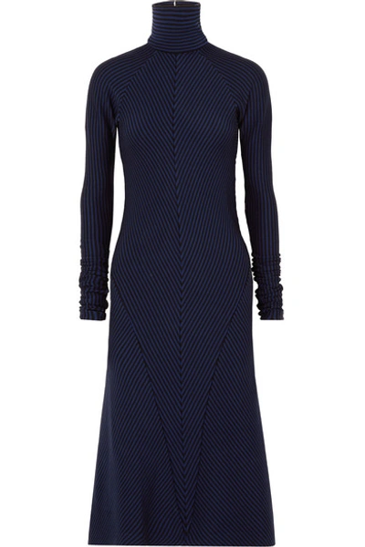 Shop Haider Ackermann Striped Wool Turtleneck Midi Dress In Blue