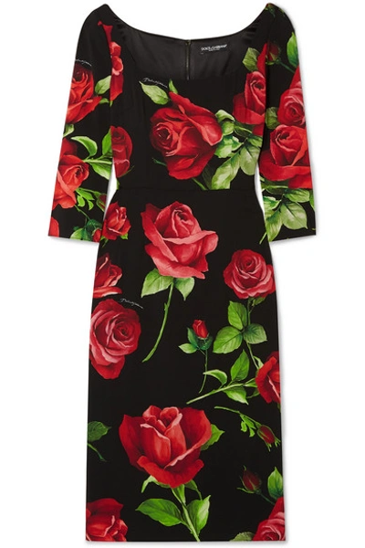 Shop Dolce & Gabbana Floral-print Silk-blend Chiffon Dress In Black