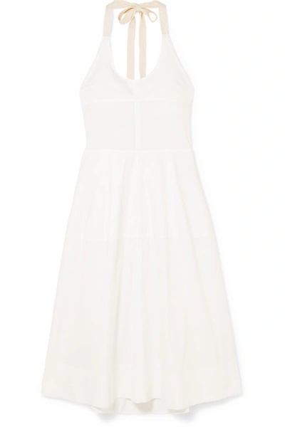 Shop Lee Mathews Elsie Cotton-blend Poplin Halterneck Midi Dress In Ivory