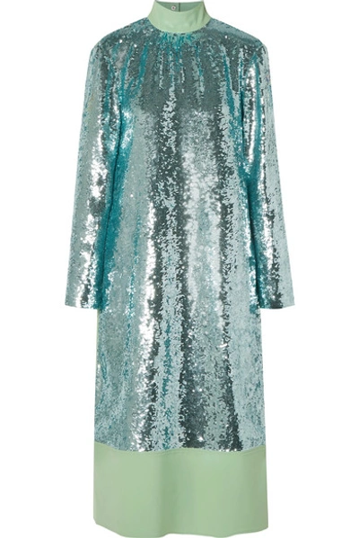 Shop Tibi Reversible Sequined Crepe Midi Dress In Mint