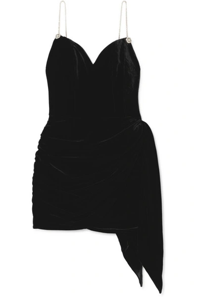 Shop Magda Butrym Mana Embellished Draped Velvet Mini Dress In Black