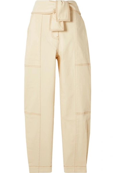 Shop Ulla Johnson Storm Belted Paneled High-rise Tapered Jeans In Ecru