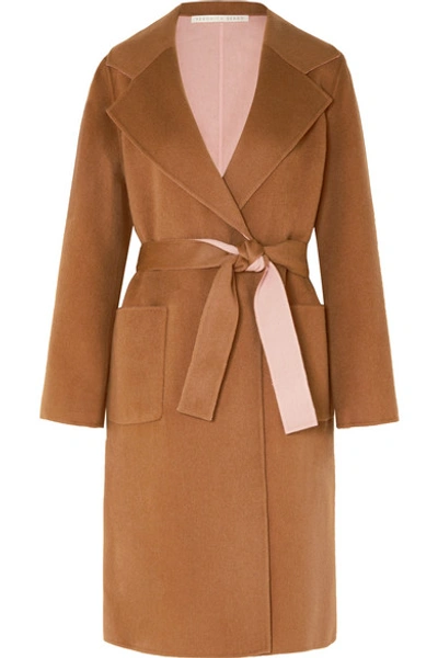 Shop Veronica Beard Lyonia Belted Two-tone Wool And Cashmere-blend Coat In Tan