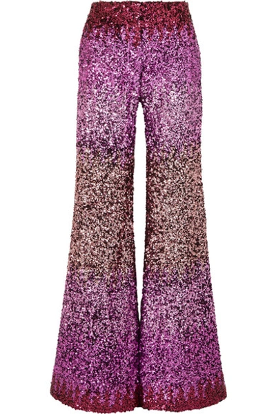 Shop Halpern Dégradé Sequined Tulle Flared Pants In Pink