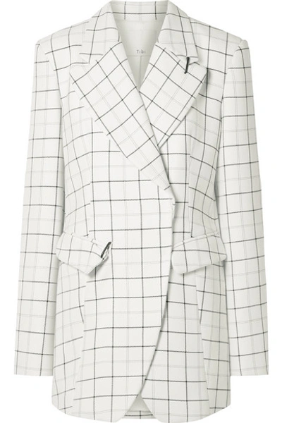 Shop Tibi Embellished Checked Woven Blazer In White