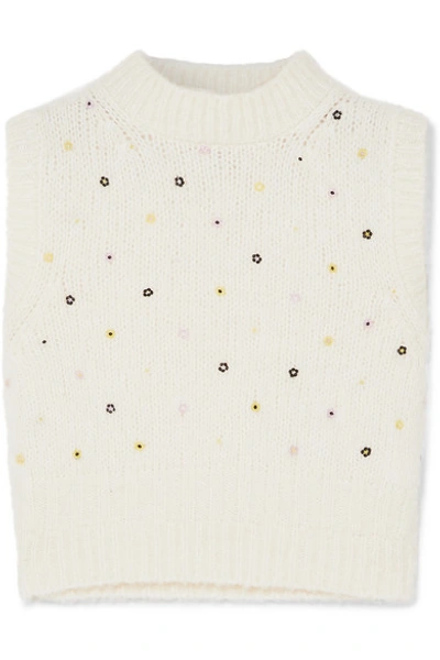 Shop Cecilie Bahnsen Alina Bead-embellished Wool-blend Tank In White