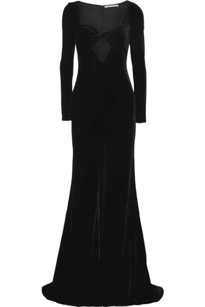 Shop Alessandra Rich Cutout Velvet Gown In Black