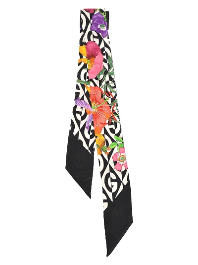 Shop Gucci Silk Neck Bow With Flora And G Rhombus Print In White