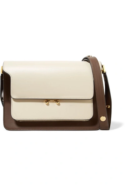 Shop Marni Trunk Small Color-block Leather Shoulder Bag In Cream