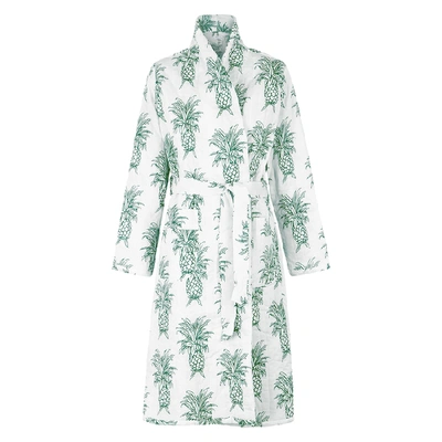 Shop Desmond & Dempsey Howie Printed Cotton Robe In White And Grey