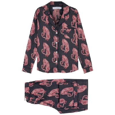 Shop Desmond & Dempsey Sansindo Printed Cotton Pyjama Set In Navy