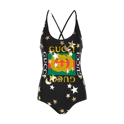 Shop Gucci Black Logo-print Swimsuit
