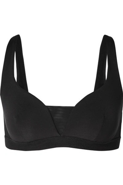 Shop Stella Mccartney Mesh-trimmed Underwired Bikini Top In Black