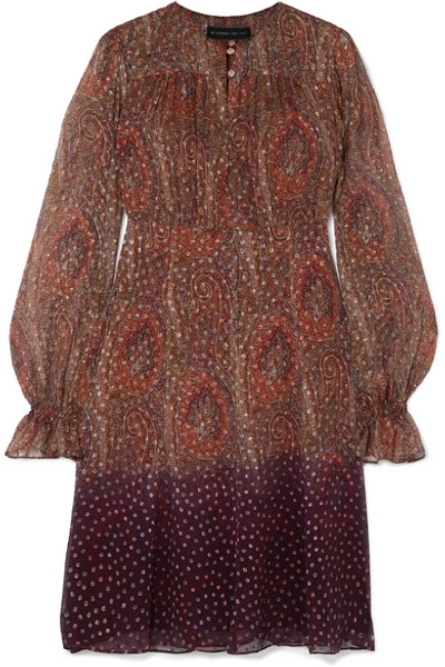 Shop Etro Dégradé Paisley-print Fil Coupé Silk-blend Chiffon Dress In Copper