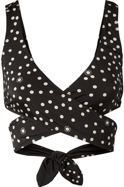 Shop Stella Mccartney Polka-dot Wrap Bikini Top In Black