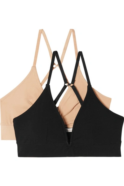 Shop Skin Garcelle Set Of Two Organic Pima Cotton-blend Jersey Soft-cup Bras In Black