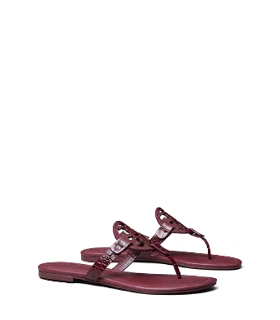 Shop Tory Burch Miller Sandals, Embossed Leather In Claret