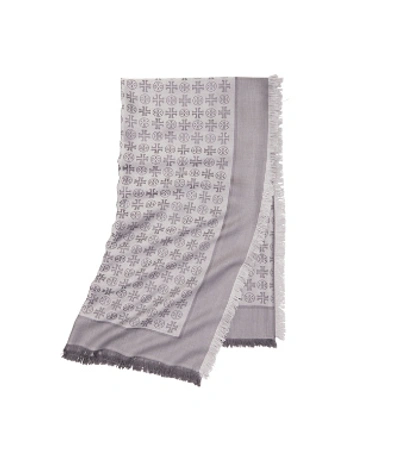 Shop Tory Burch Jacquard Traveler Scarf In Ashed Gray