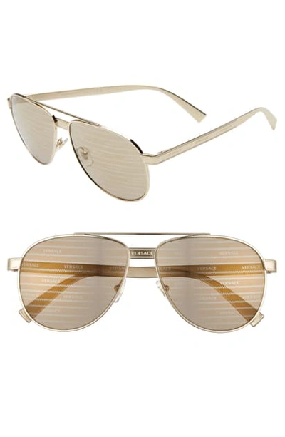 Shop Versace Phantos 58mm Aviator Sunglasses In Pale Gold/ Brown Solid