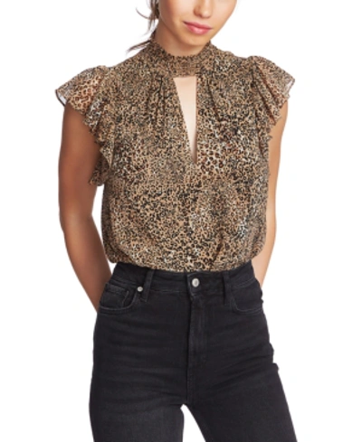 Shop 1.state Flutter-sleeve Leopard-print Top In Caramel Multi