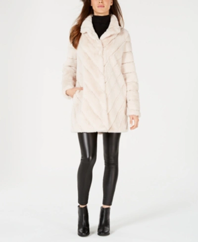 Shop Calvin Klein Chevron Faux-fur Coat In Blush