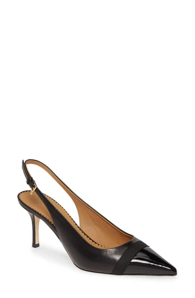 Shop Tory Burch Penelope Cap Toe Slingback Pump In Perfect Black/ Black