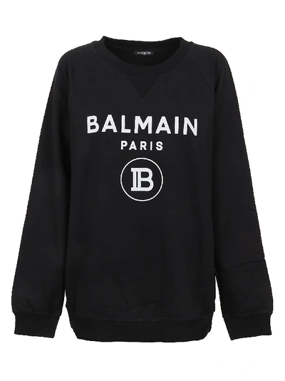 Shop Balmain Flocked Logo Sweatshirt In Eab Noir/blanc