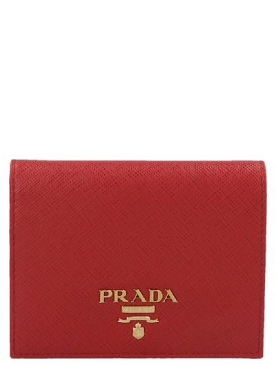 Shop Prada Logo Button Bifold Wallet In Red