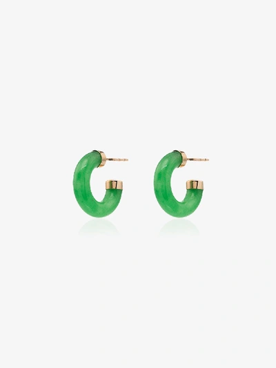 Shop Loren Stewart 14kt Gold Jade Mini Hoop Earrings In Green