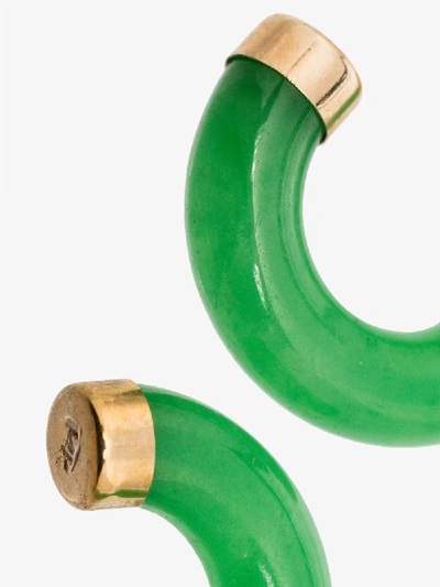 Shop Loren Stewart 14kt Gold Jade Mini Hoop Earrings In Green