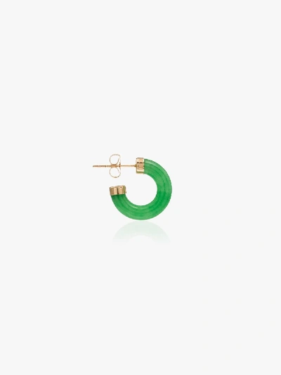 Shop Loren Stewart 14kt Gold Jade Mini Hoop Earrings In Green