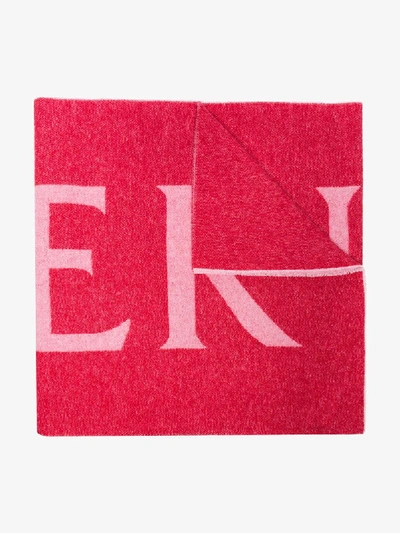 Shop Moncler Pink Logo Wool Scarf