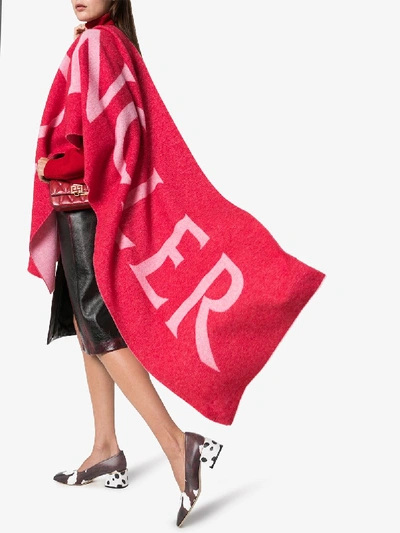 Shop Moncler Pink Logo Wool Scarf