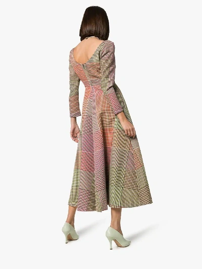 Shop Rosie Assoulin Check Patchwork Midi Dress In Green