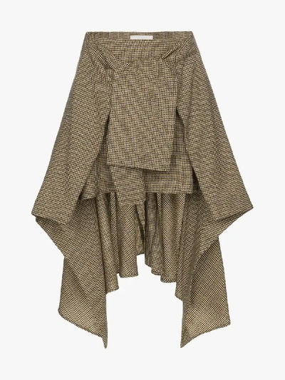 Shop Chloé Asymmetric Tie Waist Houndstooth Wool Skirt In Brown