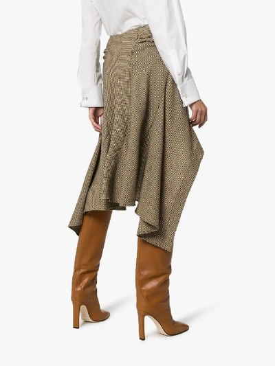 Shop Chloé Asymmetric Tie Waist Houndstooth Wool Skirt In Brown