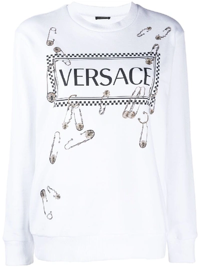 Shop Versace Logo Sweatshirt In Bianco Ottico