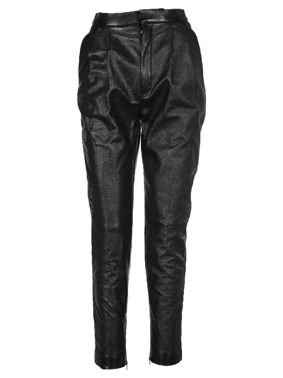 Shop Saint Laurent High Waisted Leather Trousers In Black