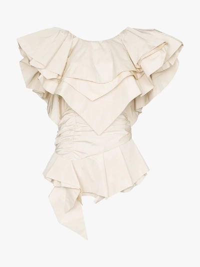 Shop Alexandre Vauthier Layered Ruffle Structured Mini Dress In White