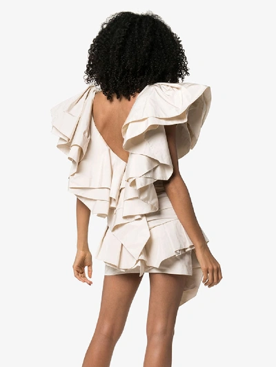 Shop Alexandre Vauthier Layered Ruffle Structured Mini Dress In White