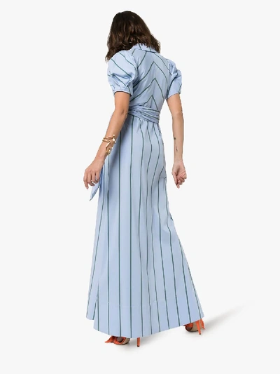 Shop Rosie Assoulin Pouf Sleeve Striped Dress In Blue