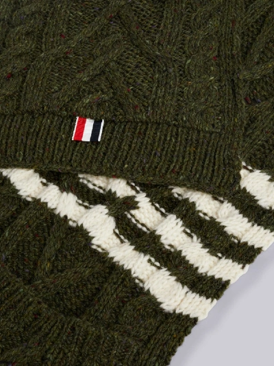 Shop Thom Browne 4-bar Aran Cable Scarf In Green